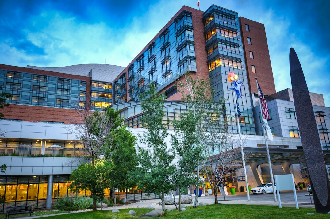 Wide shot of a modern hospital building exterior
