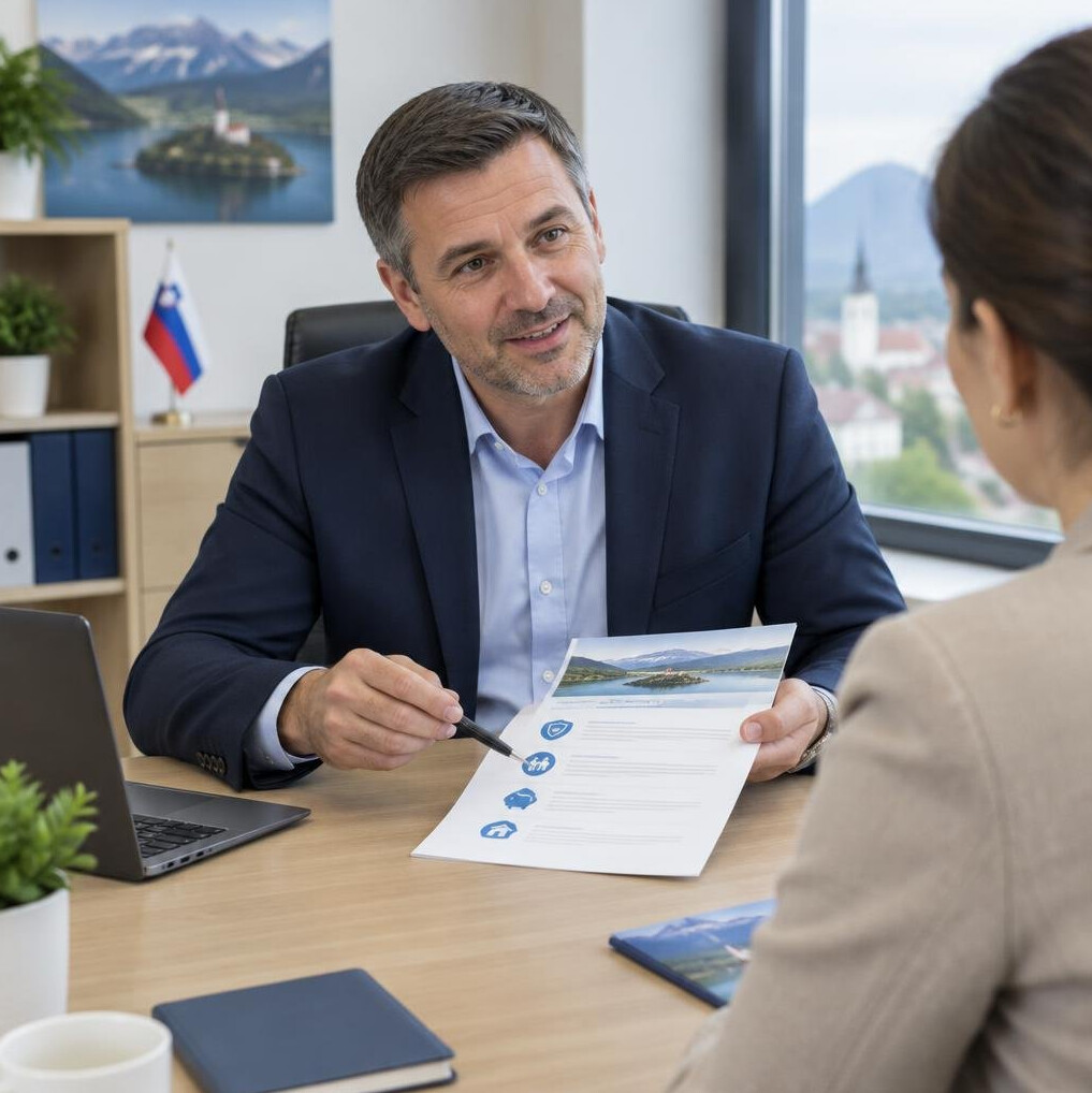 Insurance advisor explaining documents to a client